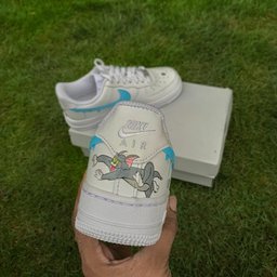 Custom Air Force 1 White Blue Drip And Tom And Jerry Design - view 2
