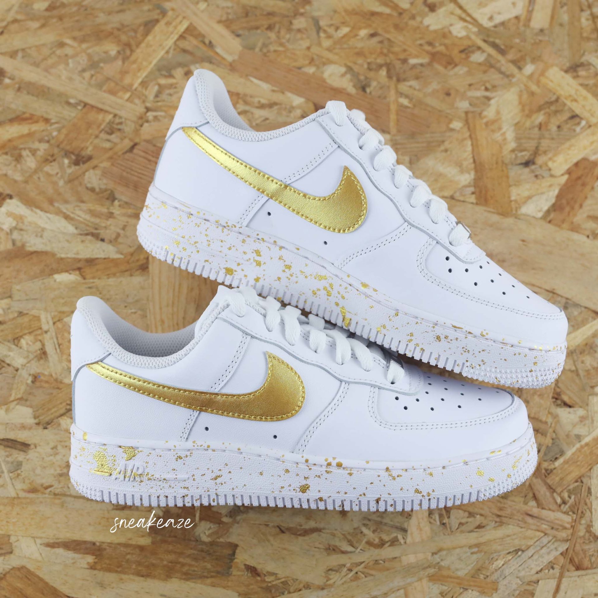 Custom Air Force 1 White Gold Splatter Design