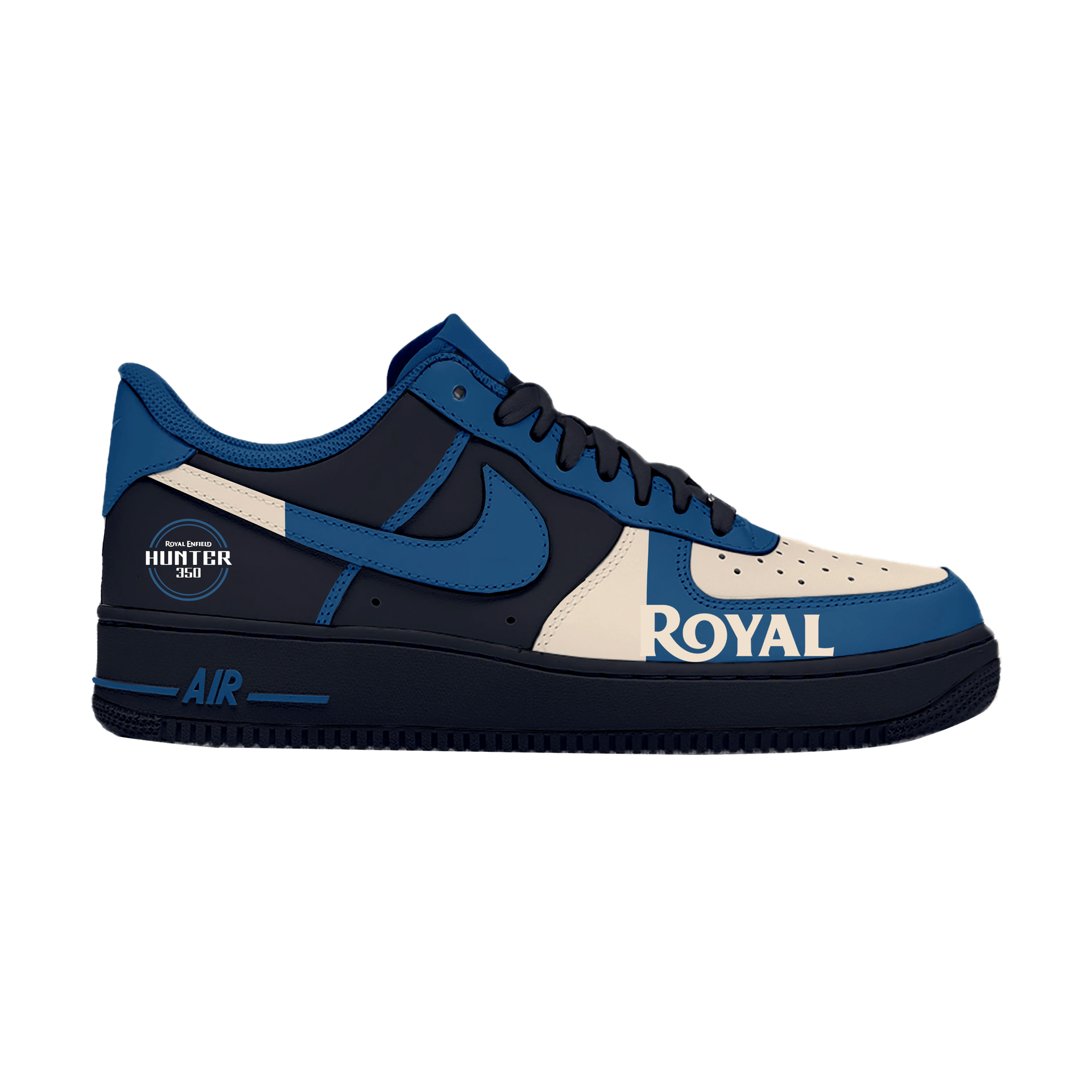 Custom Air Force 1 Navy Blue White Royal Logo Design