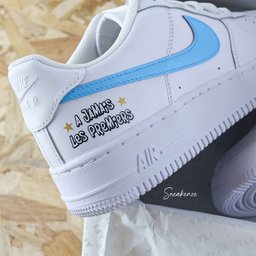 Custom Air Force 1 White Baby Blue Star And Text Graphic - view 2