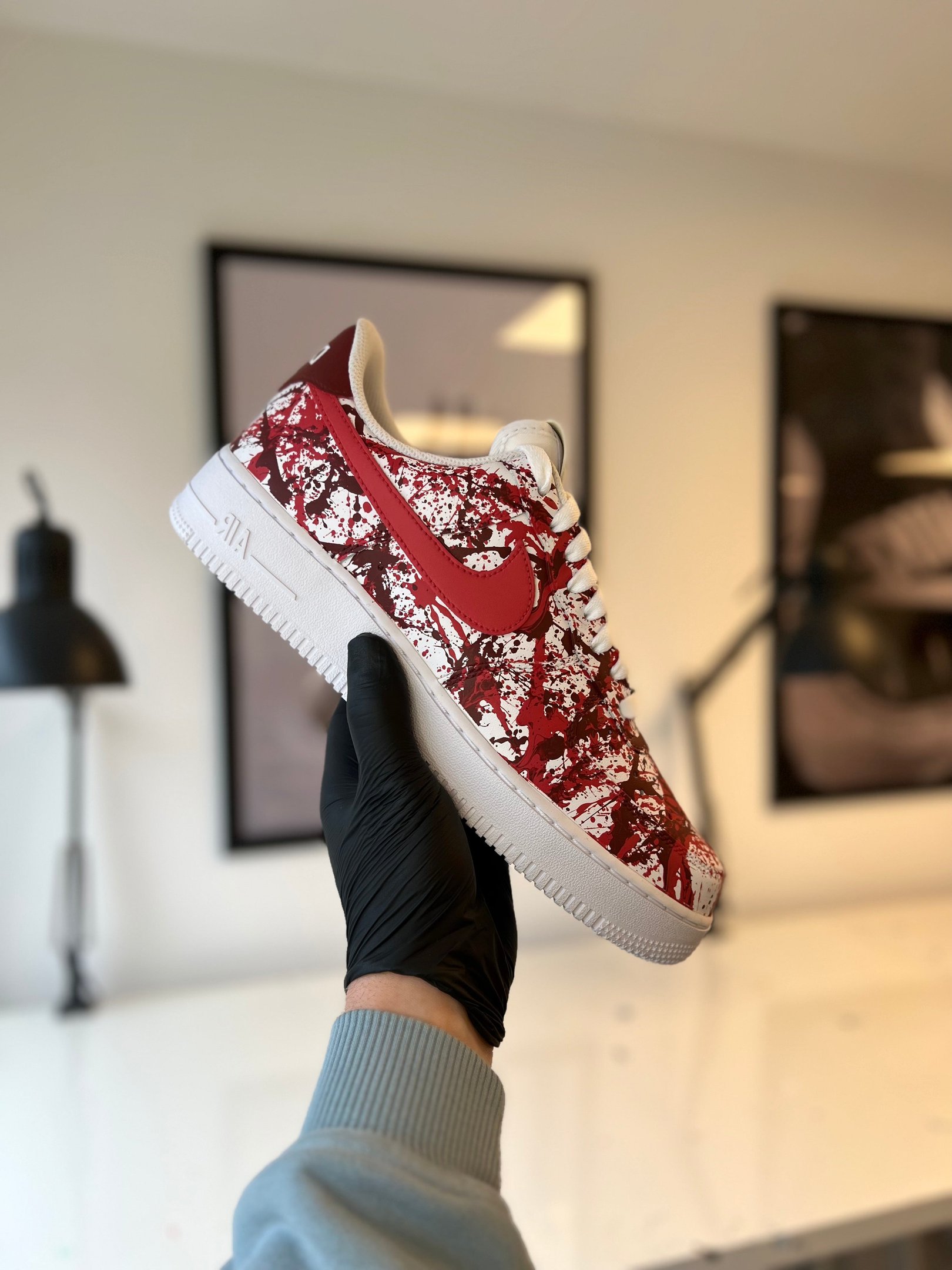Custom Air Force 1 Red White Splatter Pattern
