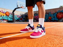 Custom Air Force 1 Pink White Navy Blue Design - view 2
