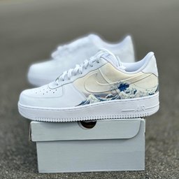 Custom Air Force 1 White The Great Wave Off Kanagawa Design - view 2