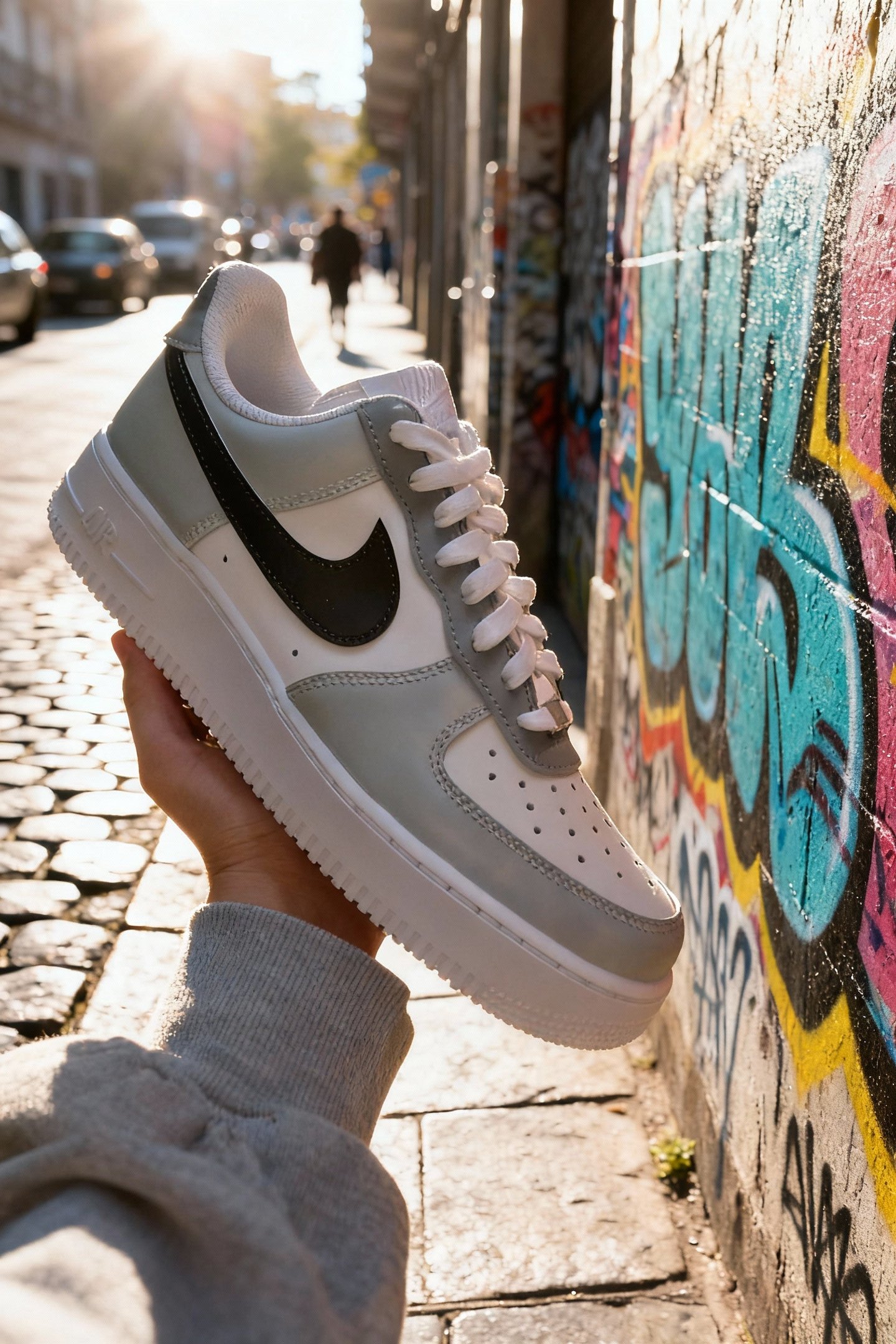 Custom Air Force 1 White Grey Black Swoosh