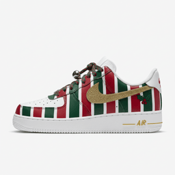 Custom Air Force 1 White Red Green Stripes Christmas Theme