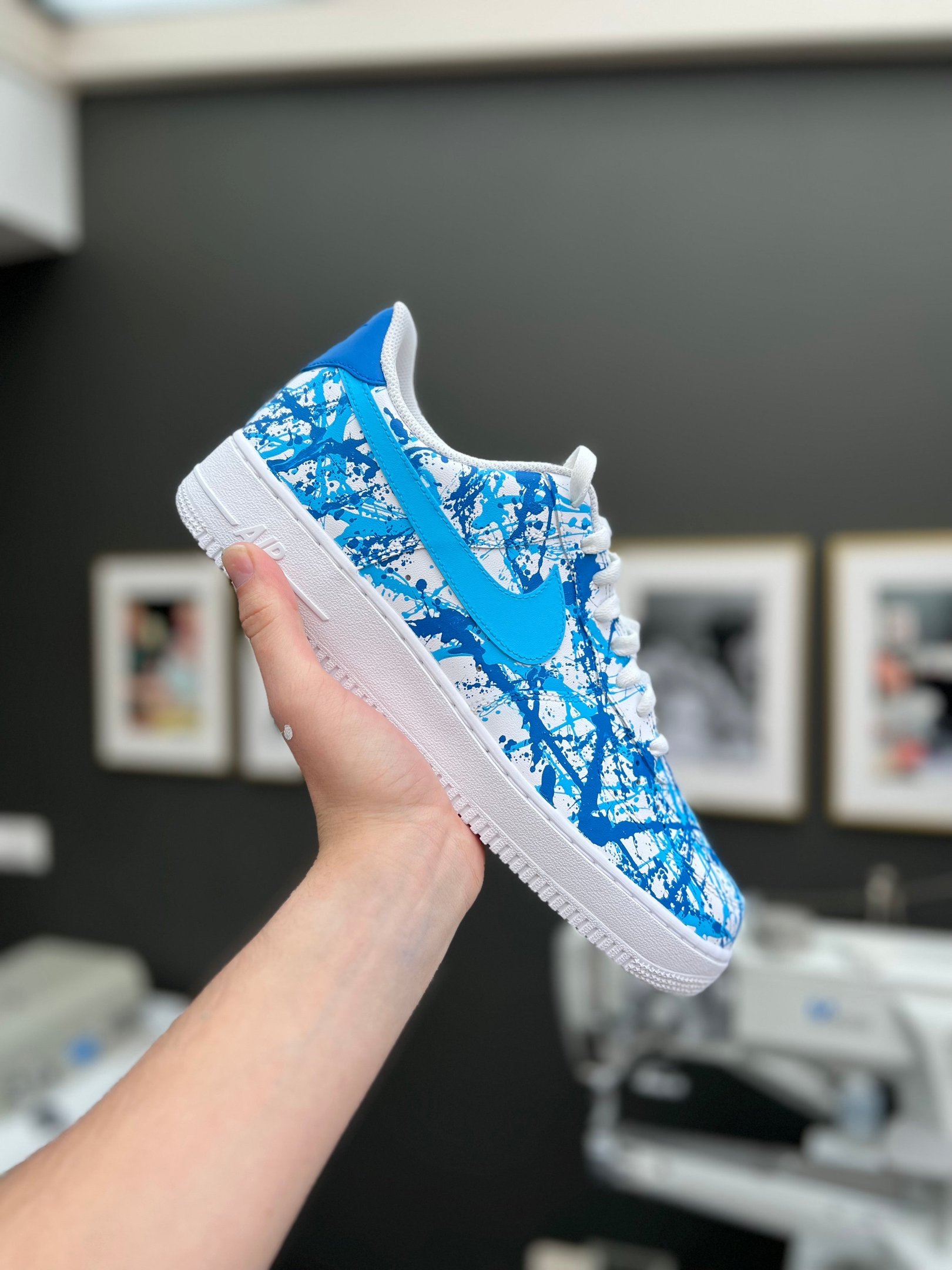 Custom Air Force 1 Blue White Splatter Pattern