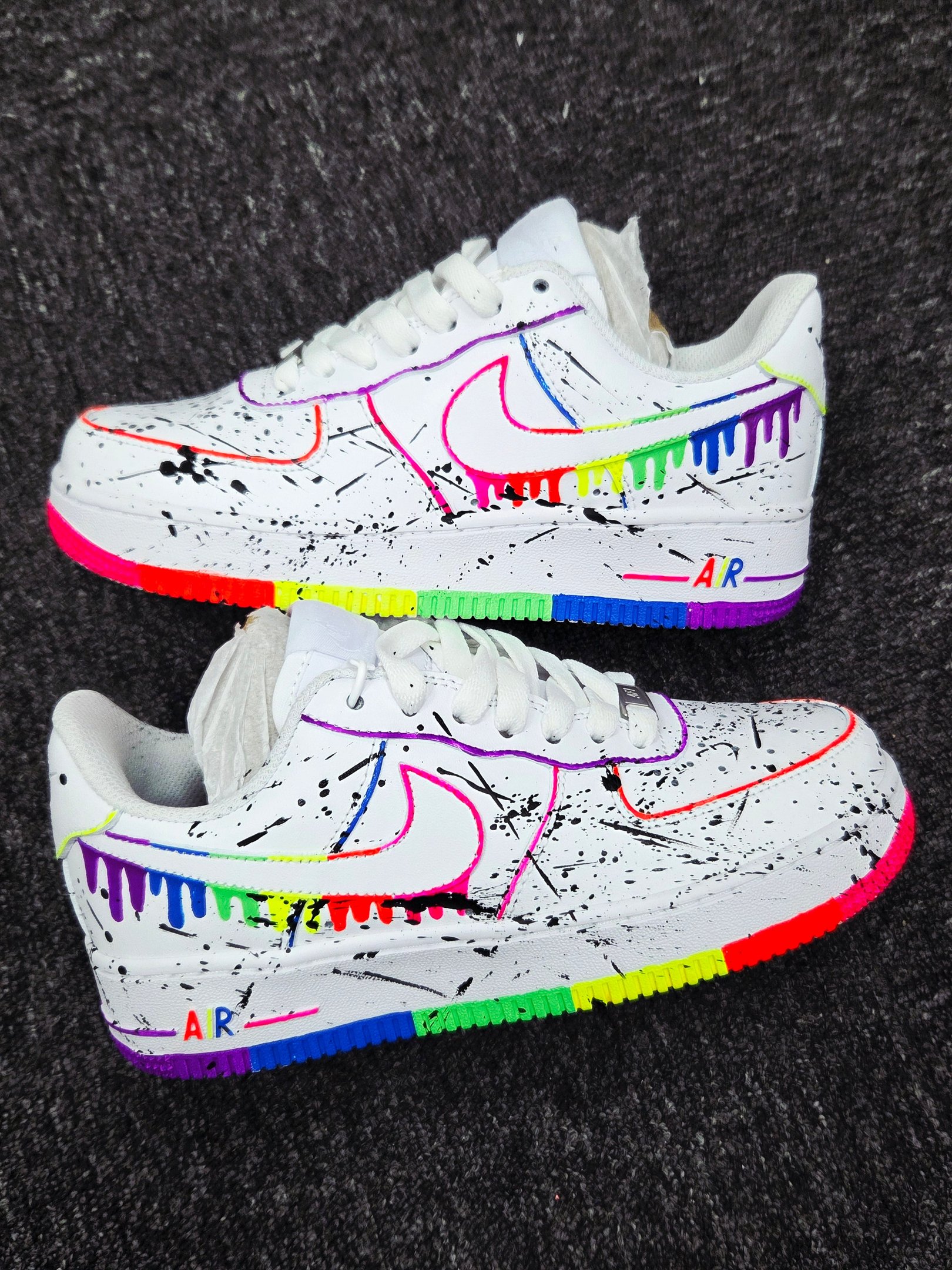 Custom Air Force 1 White Rainbow Drip With Splatter Pattern