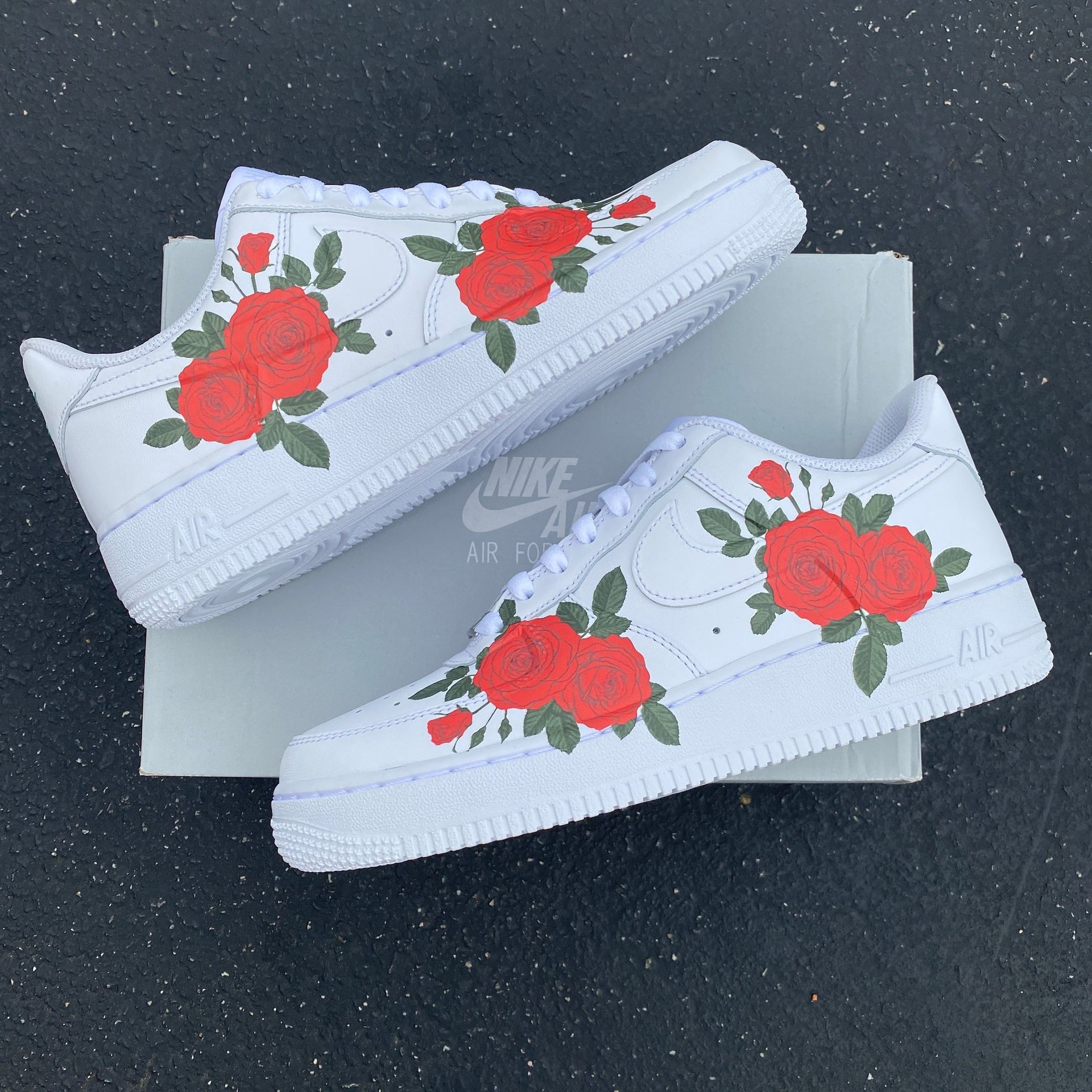 Custom Air Force 1 White Rose Pattern