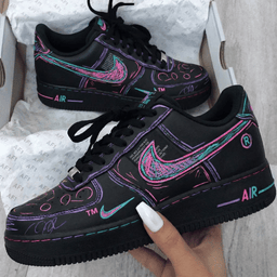 Neon Graffiti Black Custom Air Force 1 - view 2