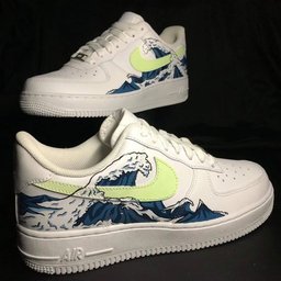 Great Wave Design Lime Blue Custom Air Force 1 - view 2