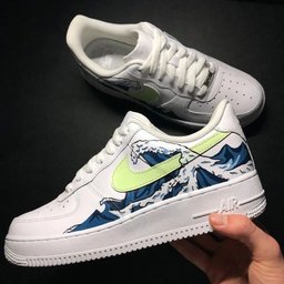 Great Wave Design Lime Blue Custom Air Force 1 - view 3