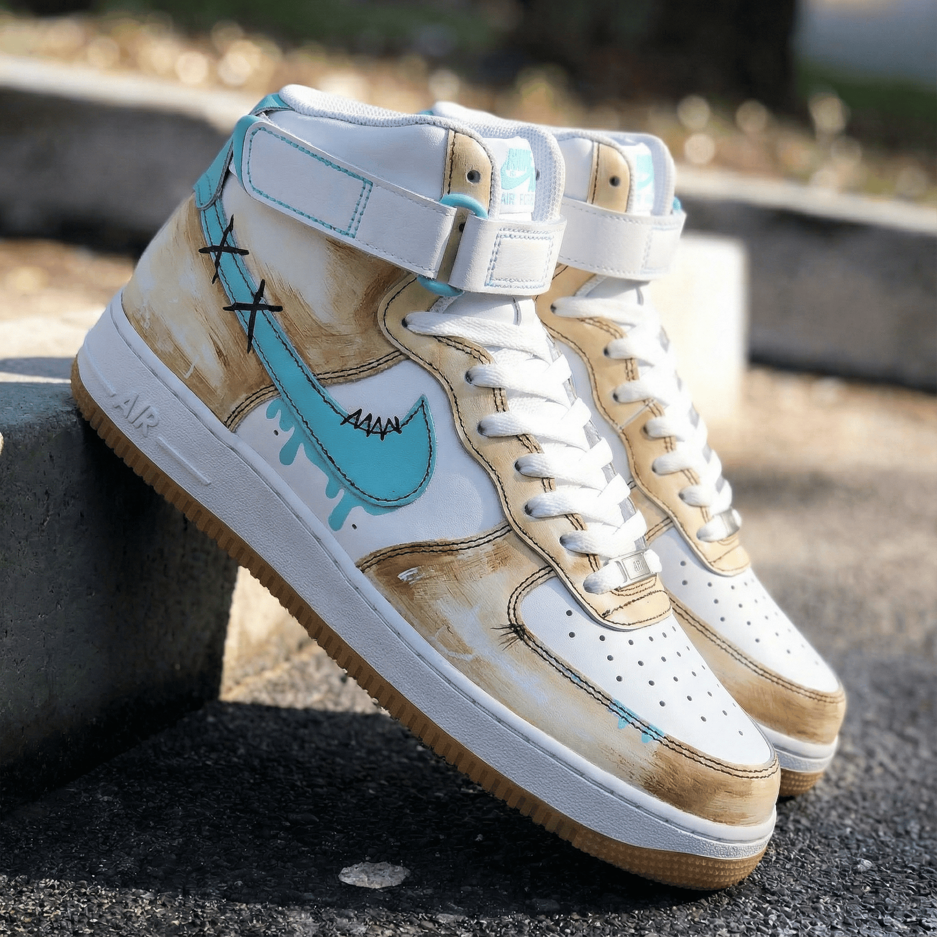 Stitch Pattern Aqua Tan Custom Air Force 1