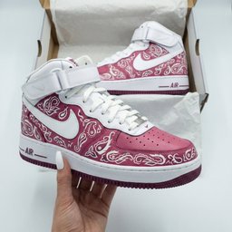 Bandana Pattern Maroon White Custom Air Force 1 - view 2