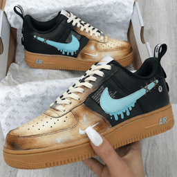 Dripping Swoosh Design Baby Blue and Brown Custom Air Force 1 - view 2