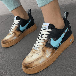 Dripping Swoosh Design Baby Blue and Brown Custom Air Force 1 - view 3