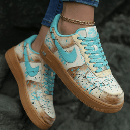 Splatter Pattern Turquoise Brown Custom Air Force 1 - view 2
