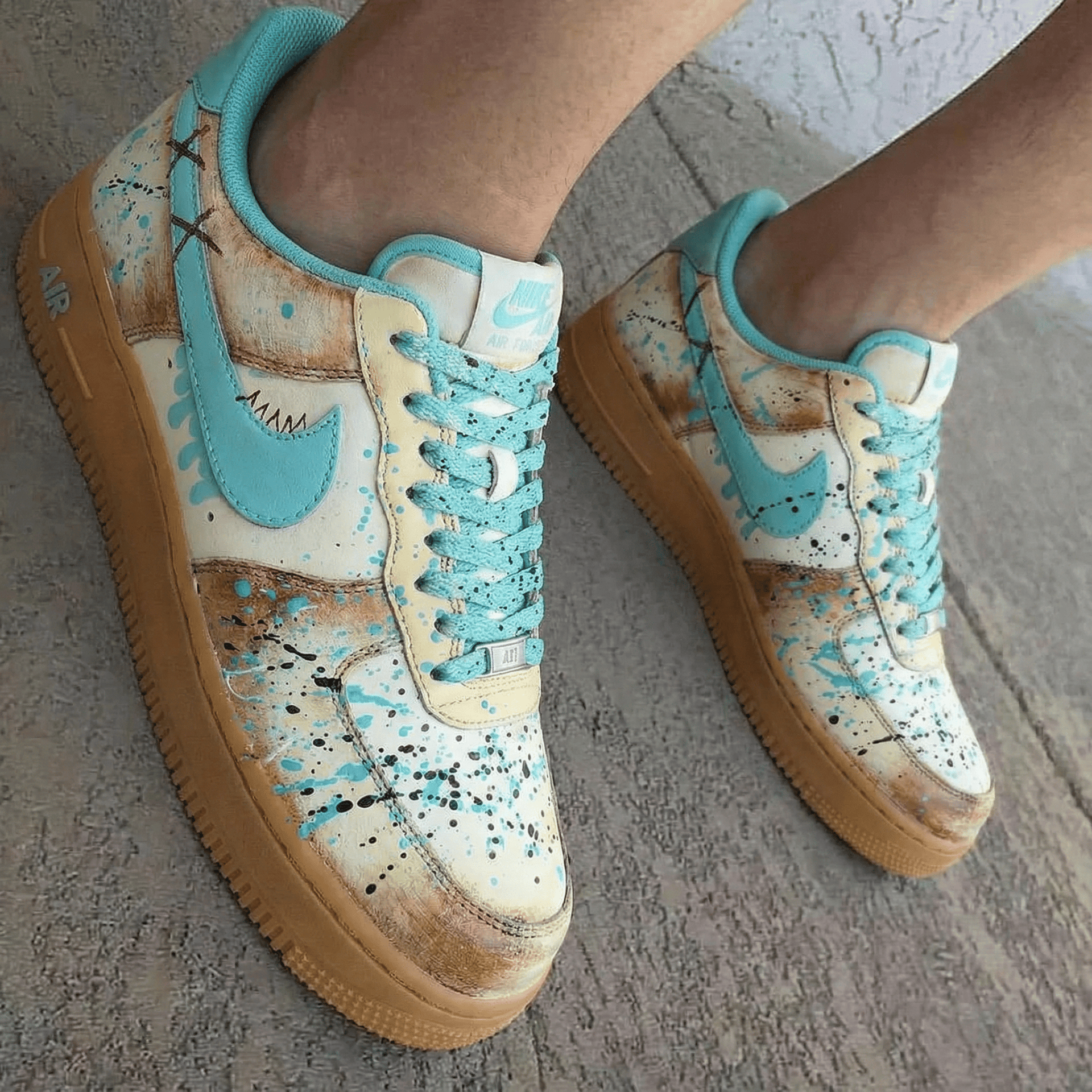 Splatter Pattern Turquoise Brown Custom Air Force 1