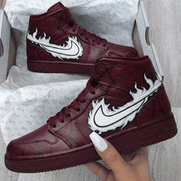 Flame Pattern Burgundy White Custom Air Force 1 - view 2