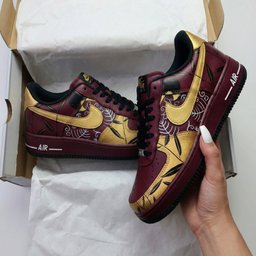 Leaf Pattern Maroon Gold Custom Air Force 1 - view 2