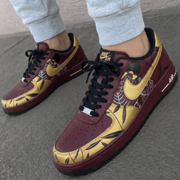 Leaf Pattern Maroon Gold Custom Air Force 1 - view 3