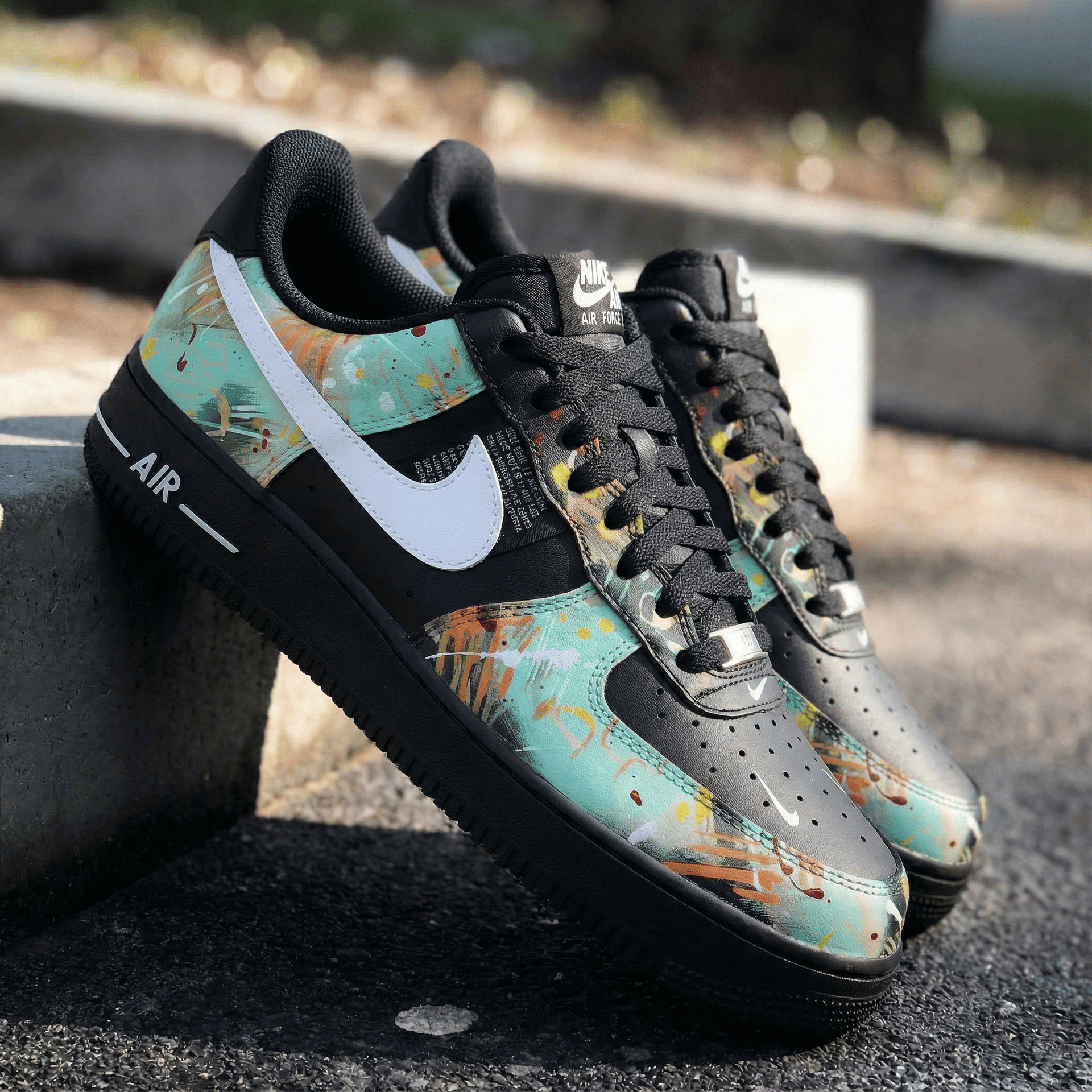 Splatter Paint Teal Black Custom Air Force 1