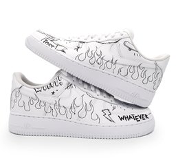 Sketch Flame Pattern Black White Custom Air Force 1