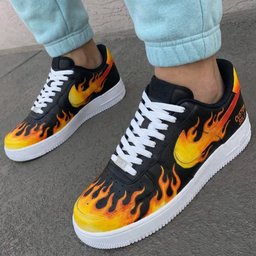Flame Pattern Black Orange Custom Air Force 1 - view 2