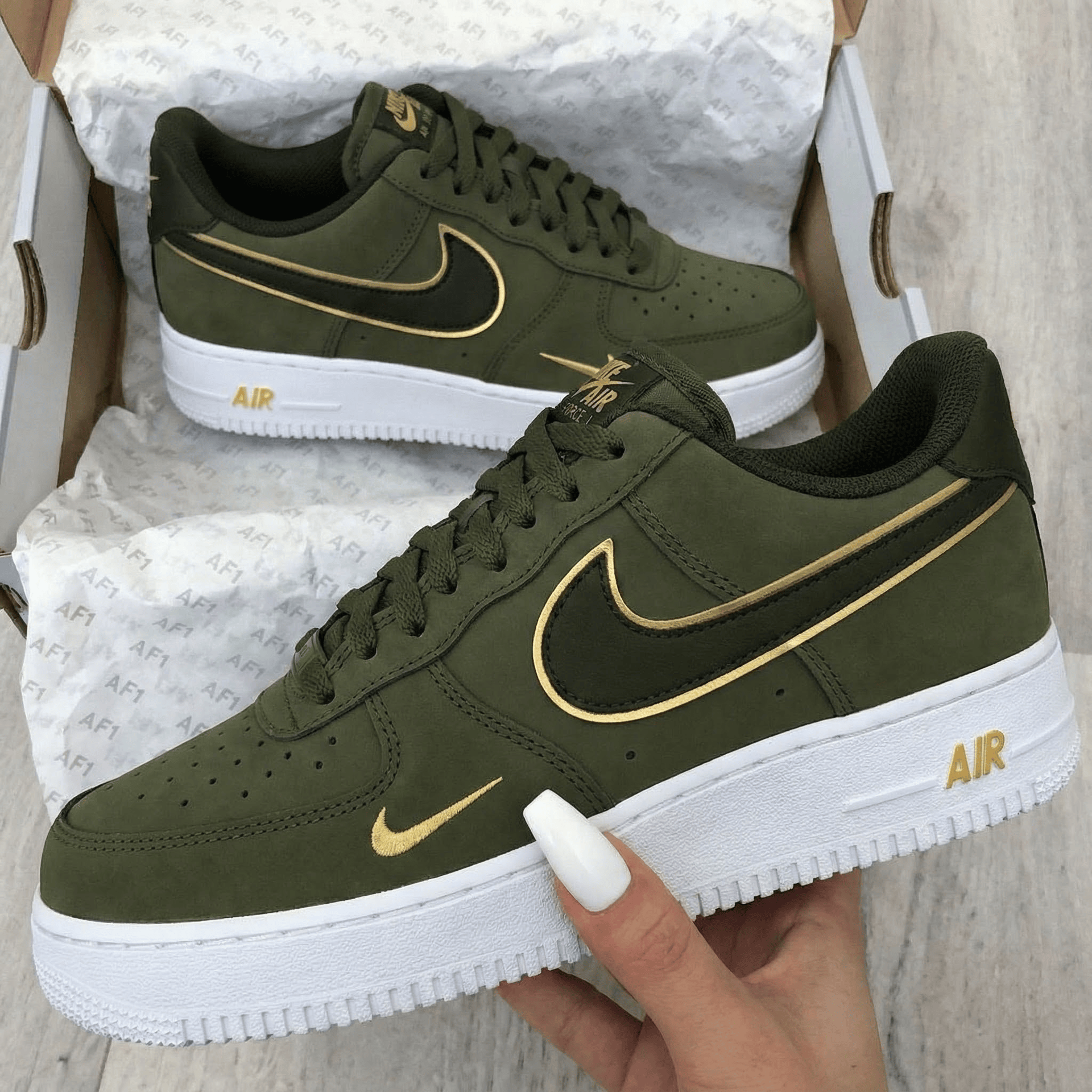 Military Olive Green Gold Swoosh Custom Air Force 1