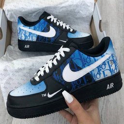 Monogram Pattern Baby Blue Black Custom Air Force 1 - view 2