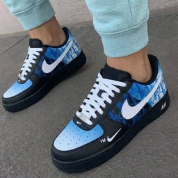 Monogram Pattern Baby Blue Black Custom Air Force 1 - view 3