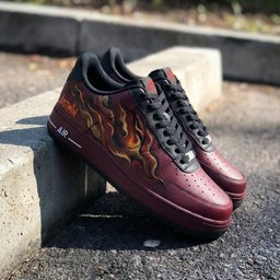 Flame Pattern Burgundy Black Custom Air Force 1 - view 2
