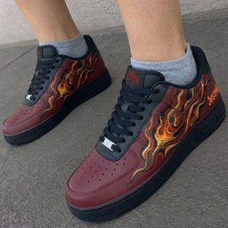Flame Pattern Burgundy Black Custom Air Force 1 - view 3