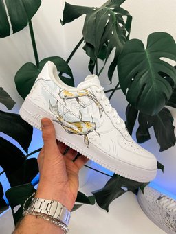 Koi Fish Pattern Baby Blue Gold Custom Air Force 1 - view 2