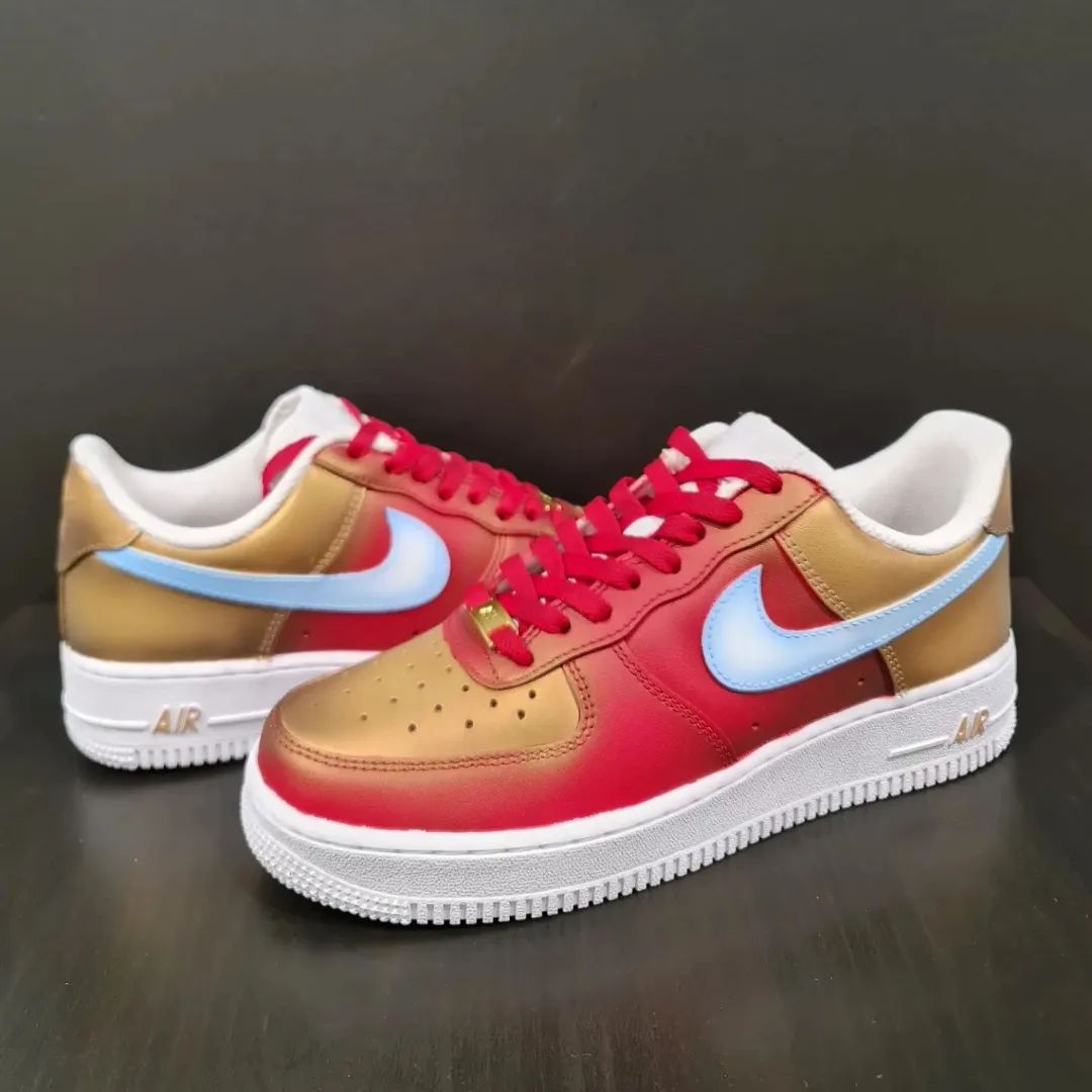 Gradient Red Gold Baby Blue Custom Air Force 1