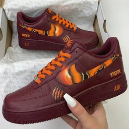 Tiger Theme Burgundy Orange Custom Air Force 1 - view 2