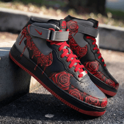 Rose Pattern Black Grey Red Custom Air Force 1 - view 2