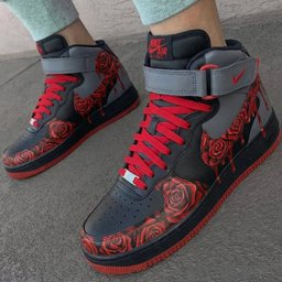 Rose Pattern Black Grey Red Custom Air Force 1 - view 3