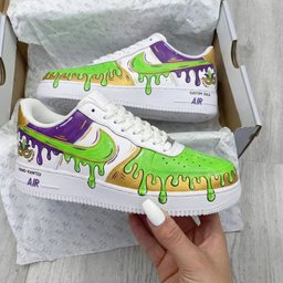 Mardi Gras Mask Drip Pattern Green Purple Custom Air Force 1