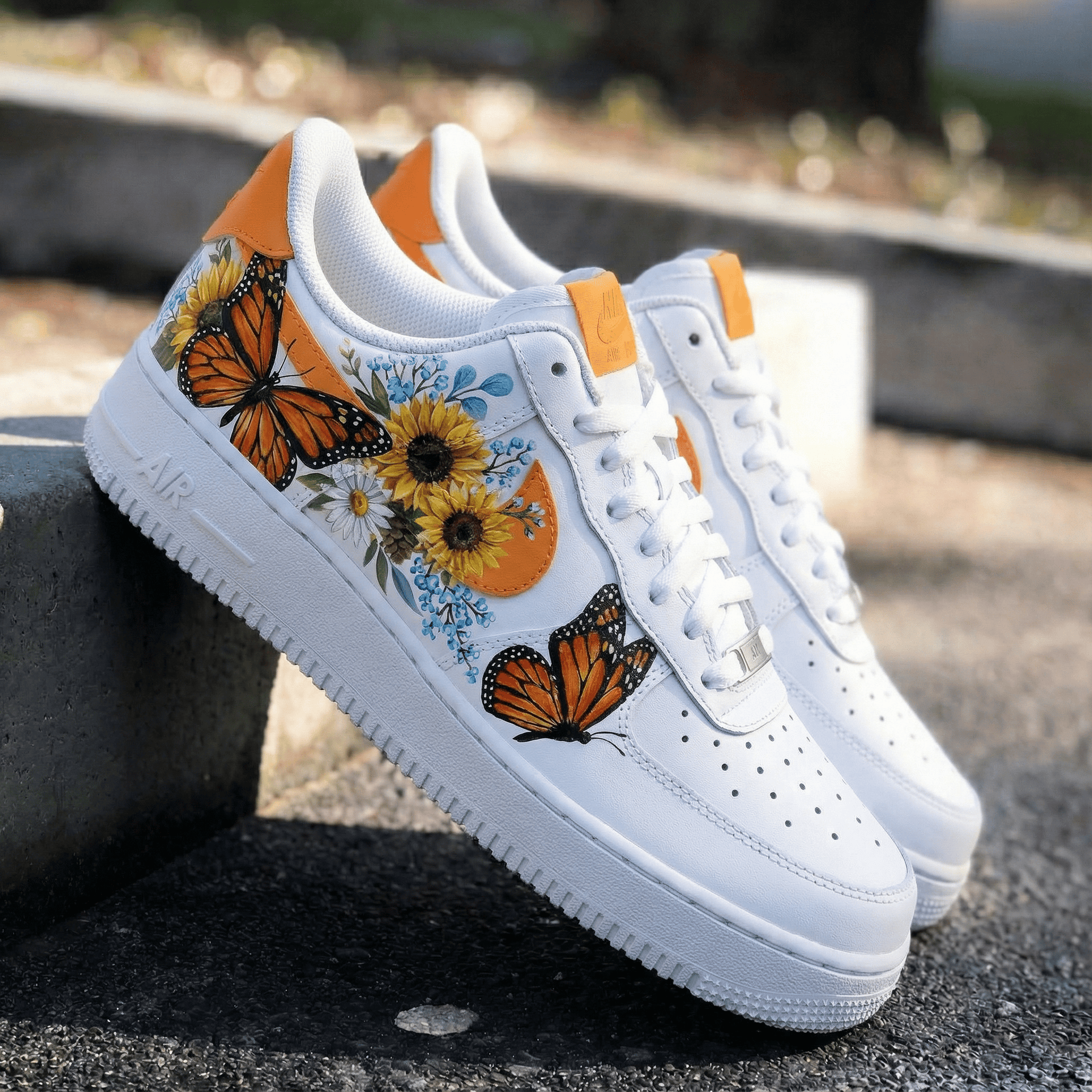 Butterflies Flowers Orange Custom Air Force 1
