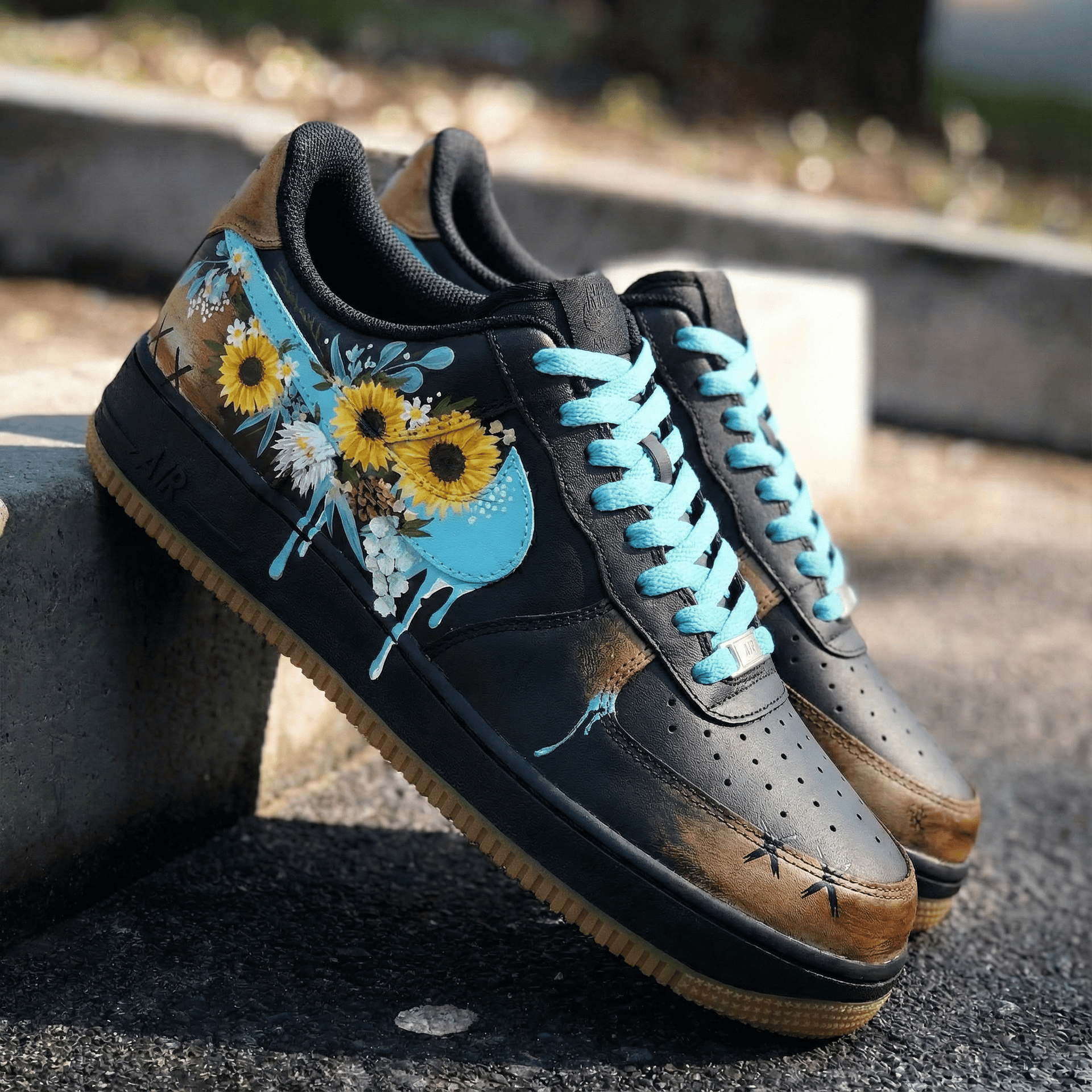 Sunflower Pattern Teal Custom Air Force 1