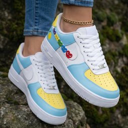 Heart Pattern Baby Blue Yellow Custom Air Force 1 - view 2