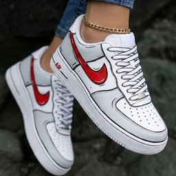 Cartoon Style Gray And Red Custom Air Force 1 - view 2