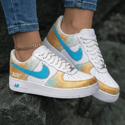 Splatter Pattern Turquoise Gold Custom Air Force 1 - view 2