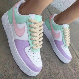 Pastel Pink Mint Purple Thick Shoelace Custom Air Force 1 - view 2