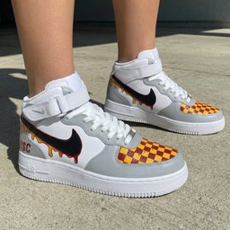 Checkered Pattern Yellow Maroon Custom Air Force 1 - view 2