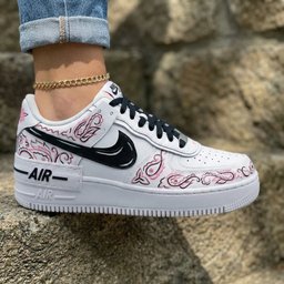 Pink Paisley Pattern Black Custom Air Force 1 - view 2