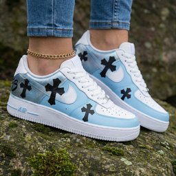 Black Crosses Baby Blue Silver Custom Air Force 1 - view 2