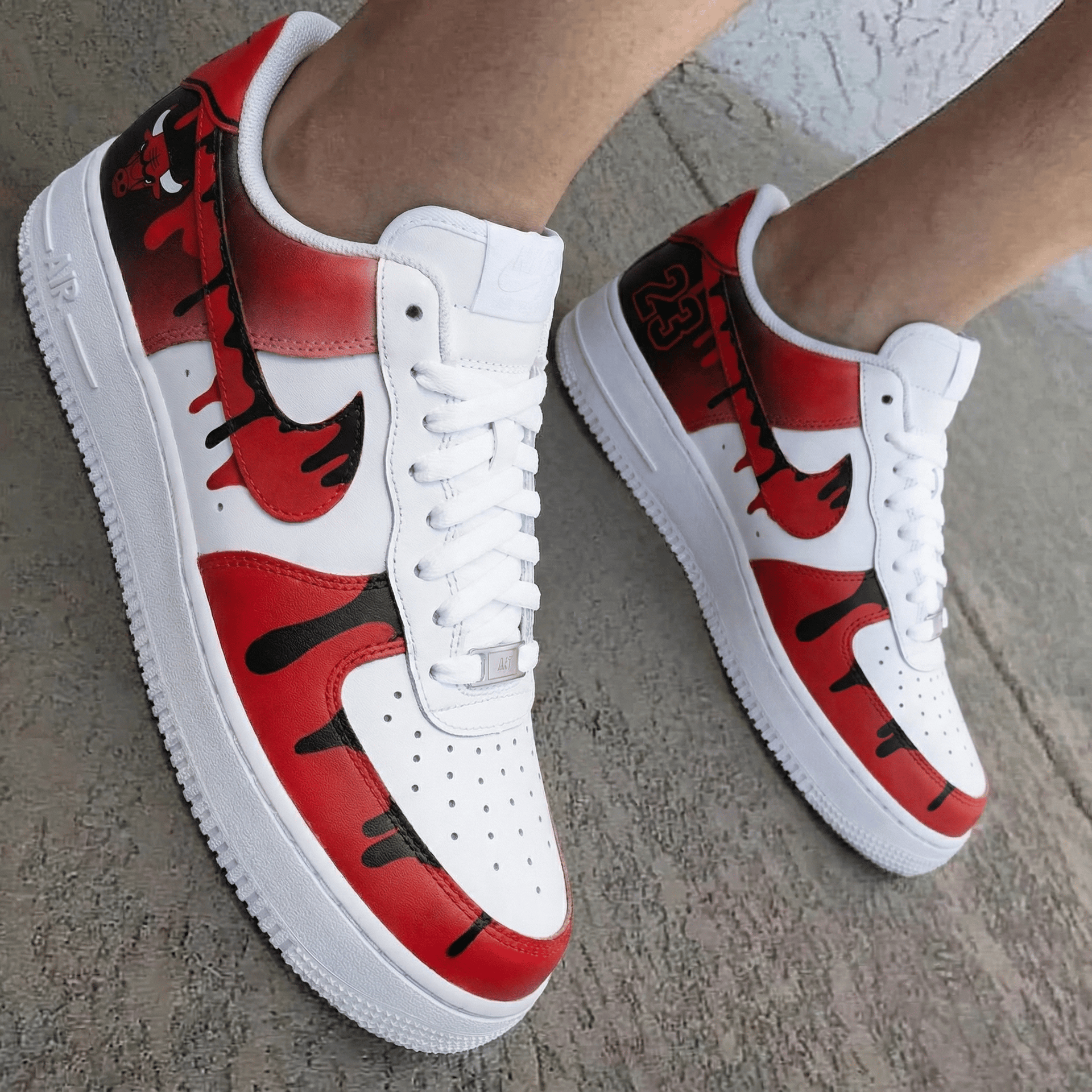 Bulls Theme Red Black Custom Air Force 1