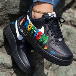 Autism Puzzle Pattern Black Custom Air Force 1 - view 2