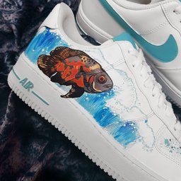 Sea Wave Fish Blue Orange Brown Custom Air Force 1 - view 2